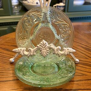Vintage Indiana Glass "Tiara" Chantilly Green Snack/Dessert Plates 3-Piece